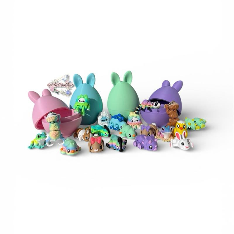 3D Printed Easter Bunny Surprise Egg with 7 Tiny Critter Figurines - 5 Inch Openable Egg Container, Color Coordinated Animal Collectibles, Easter Basket Stuffers, Egg Hunts, Classroom Surprises & Spring Decor Gift for Kids Animal Lovers