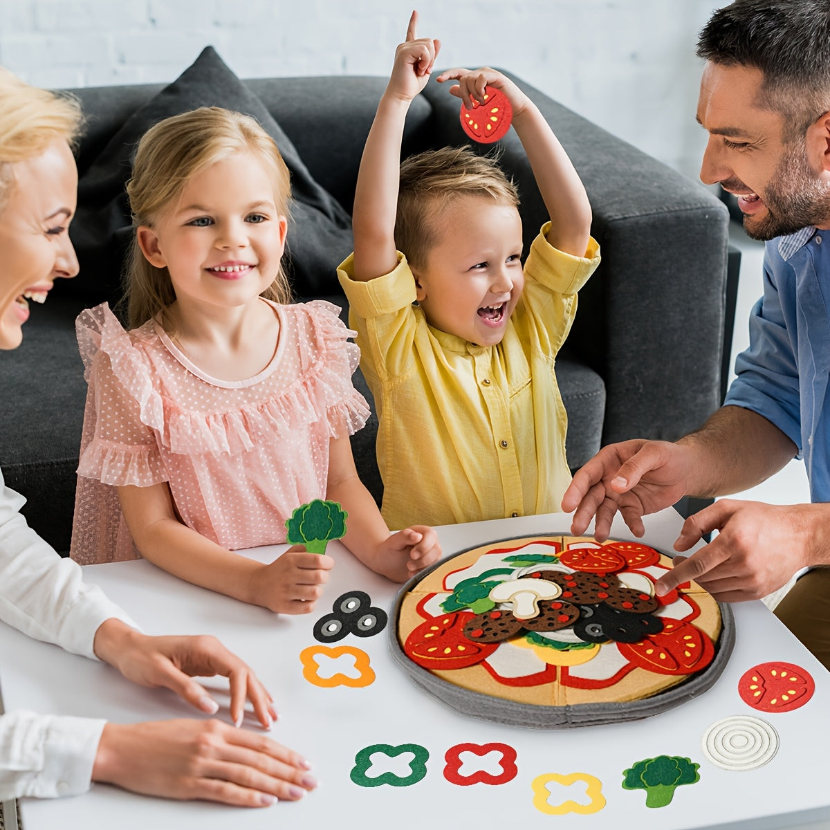 Kids Pizza Toy Set 41-Piece, Felt Kitchen Pretend Play Food Toy for Toddlers, Parent-Child Interaction Game, Birthday Gift for Boys Girls Ages 3+