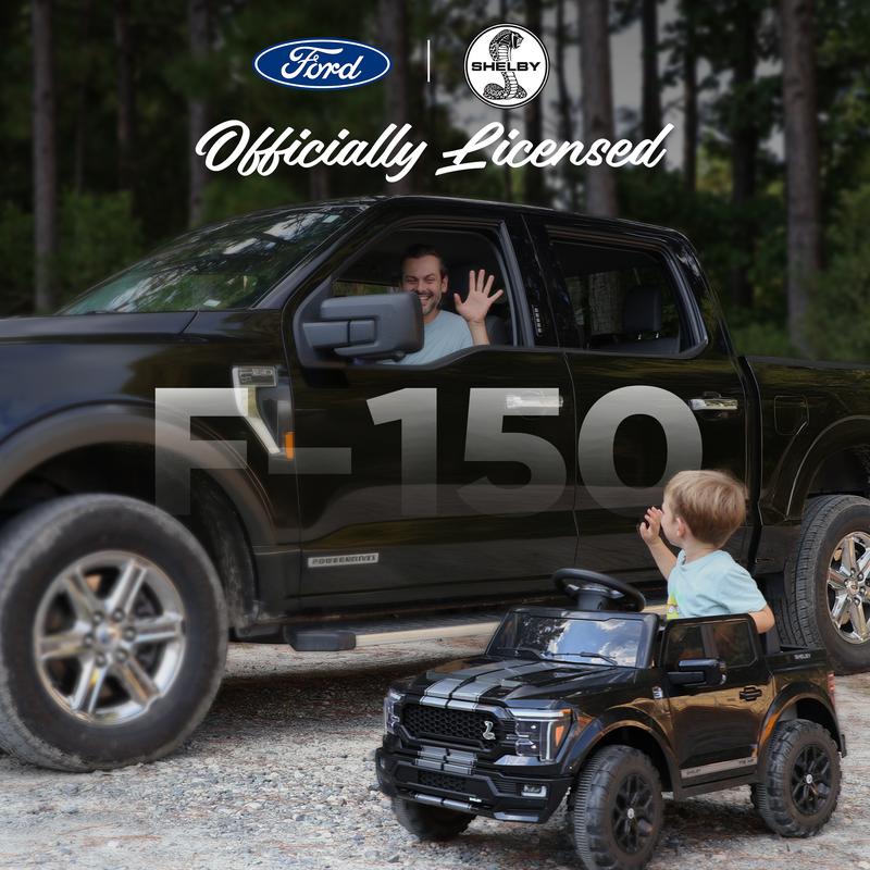 24V Kids Ride On Truck, Hikiddo Ford-Shelby F-150 with Remote Control, Dual 200W Motors, Bluetooth Music, Storage Trunk & 1 or 2 Seats