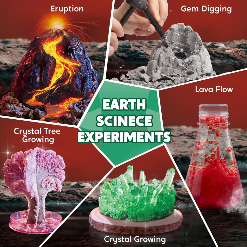 Amazing Science Kit for Kids 85+ Experiments – STEM Activities Gem Digging Crystal Growing Volcano Chemistry Educational Toy Gift Boys & Girls Ages 6+