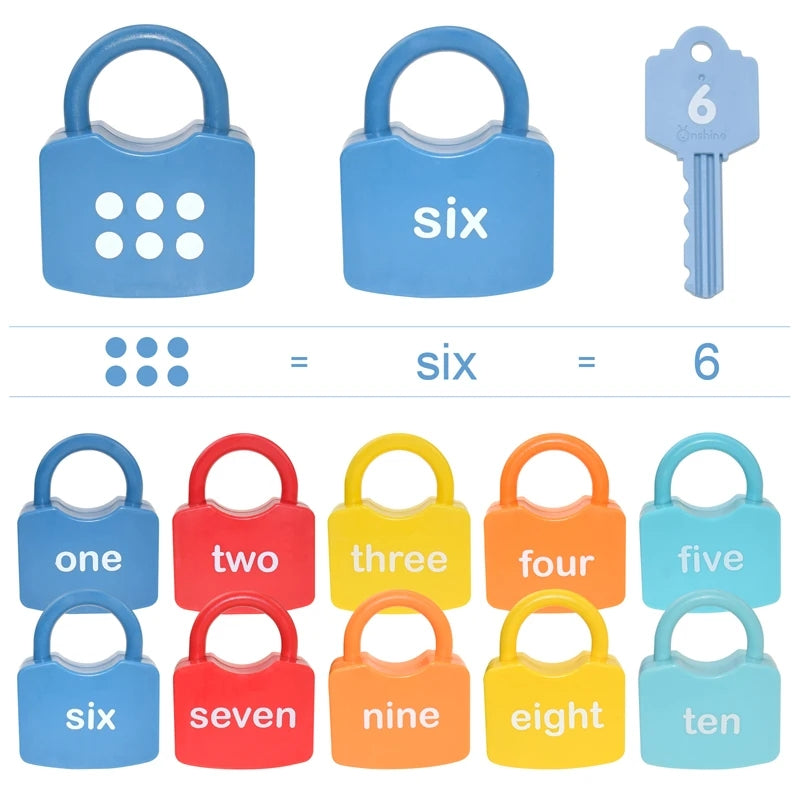 Number Lock & Key Counting Toy Set 10 Pcs - Math Learning Toy for Preschoolers Ages 3-5, Kindergarten Classroom Activity Game, Educational STEM Gift for Boys Girls Birthday Christmas