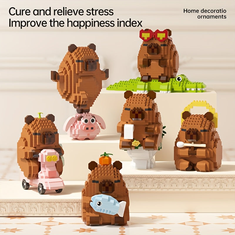 Capybara Micro Building Blocks 562pcs Miniature Collector Edition DIY Desk Decor Stress Relief Toy - Multiple Themes - Birthday Easter Christmas Gift for Boys Girls Teens Adults
