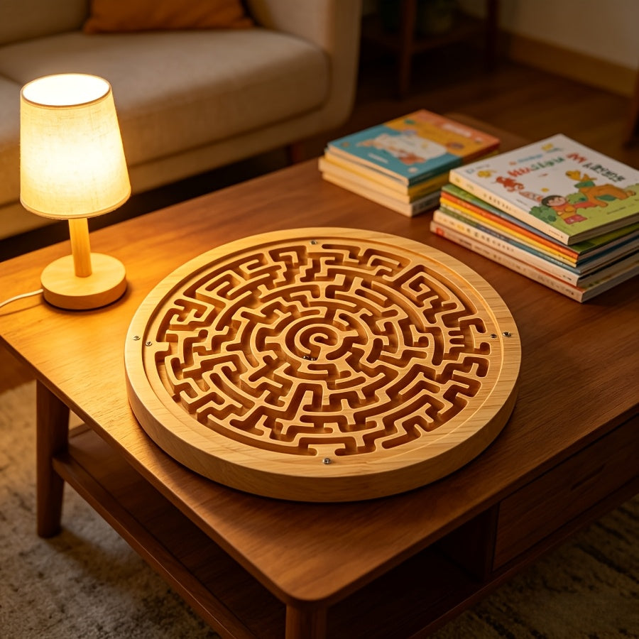 Round Wooden Maze Balance Board with Steel Balls – Brain Training Labyrinth Puzzle Game for Kids Adults Concentration Focus STEM Skill Development Toy