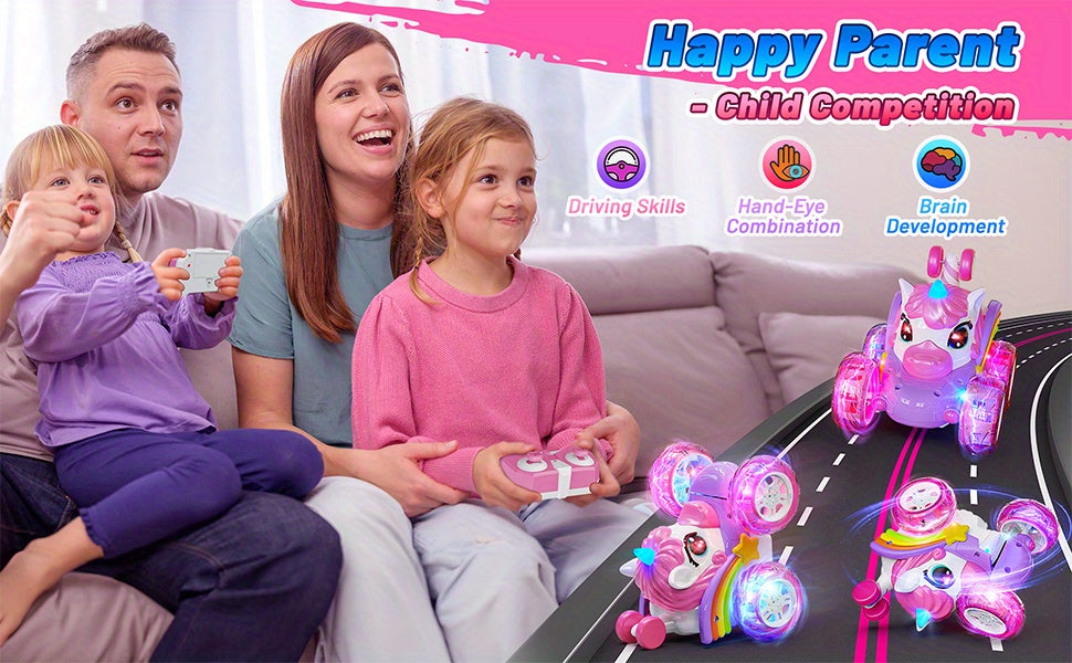Unicorn RC Car for Girls 360 Degree Stunt Remote Control Car 4WD Rechargeable LED Lights Indoor Outdoor Toy Kids Halloween Christmas Birthday New Year Gift