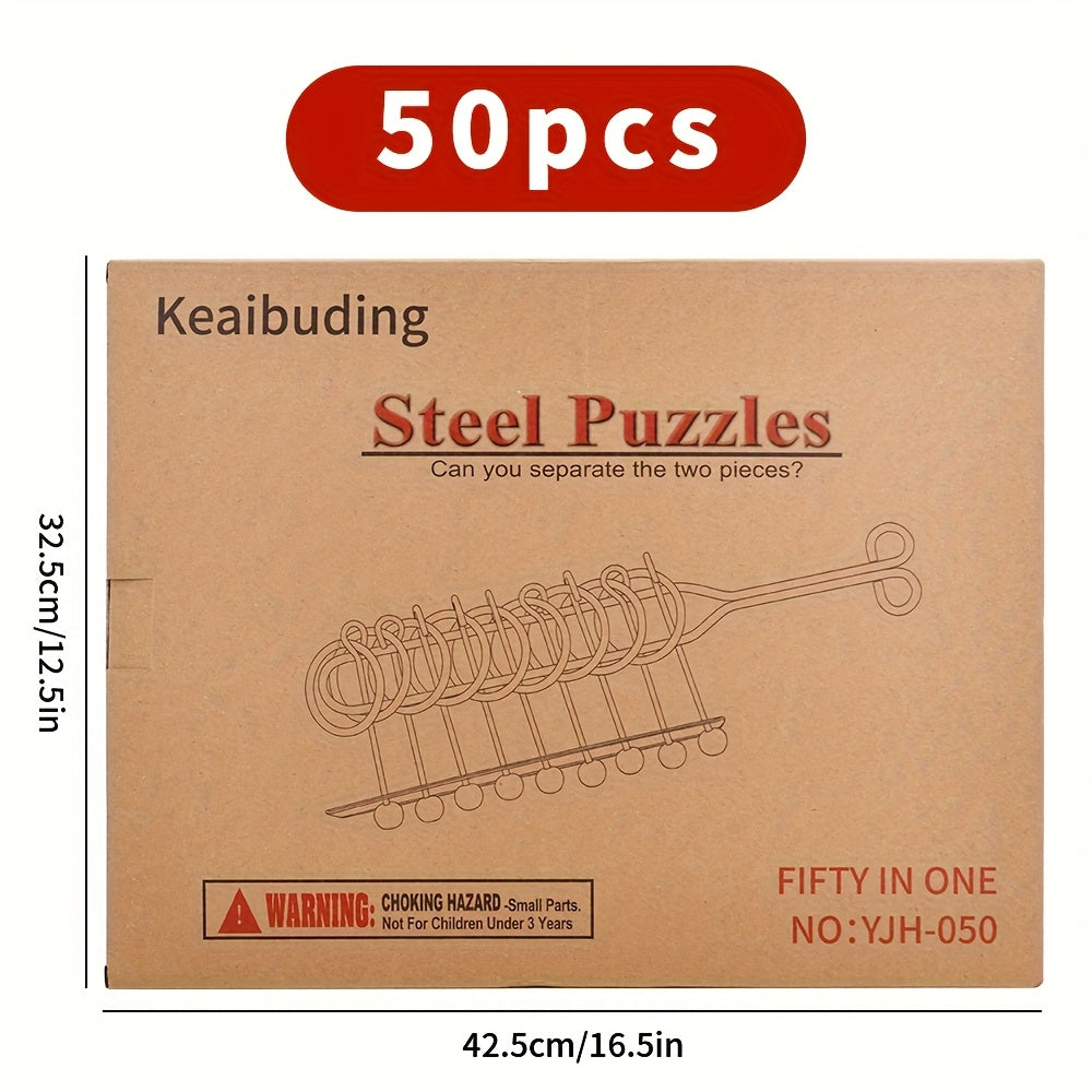 Set of 50 Golden Metal Puzzle Brain Teaser Games Unlock Iron Chain Nine Rings Kongming Lock Educational Toy Party Favor Halloween Christmas Gift