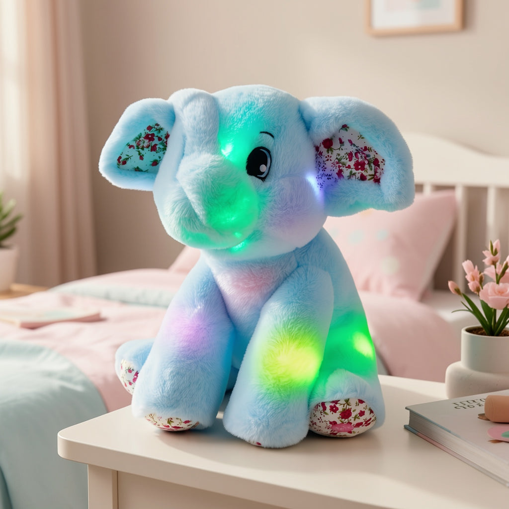 Musical Glowing Elephant Plush Toy with LED Light & Lullabies, Soft Stuffed Animal Nightlight Companion for Baby Toddler, Birthday Easter Gift for Kids
