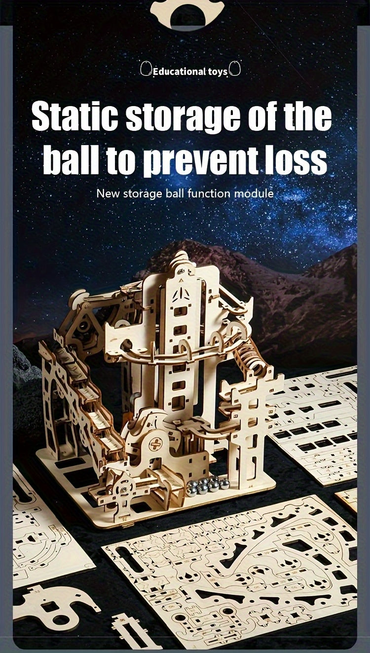 3D Wooden Ball Track Puzzle for Adults STEM Project, High-Difficulty Wood Building Model with 2 Expansion Sets, Home Decoration Holiday Birthday Gift for Men & Women