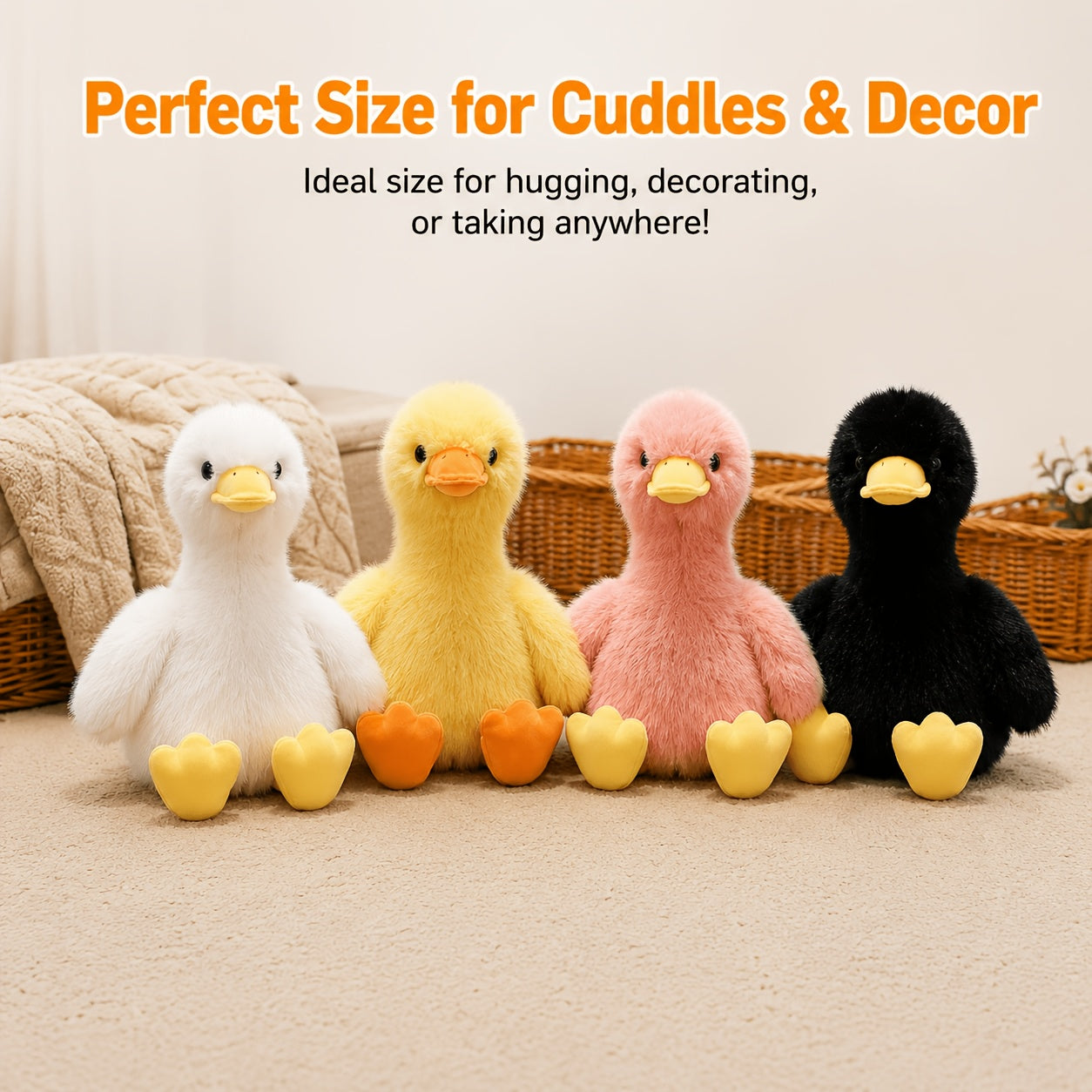 Duck Plush Stuffed Animal Toy 13 Inch – Super Soft Cartoon Duck Stuffed Animal in Yellow Pink White Black, Perfect Birthday Christmas Halloween Gift for Kids Toddlers Girls Boys