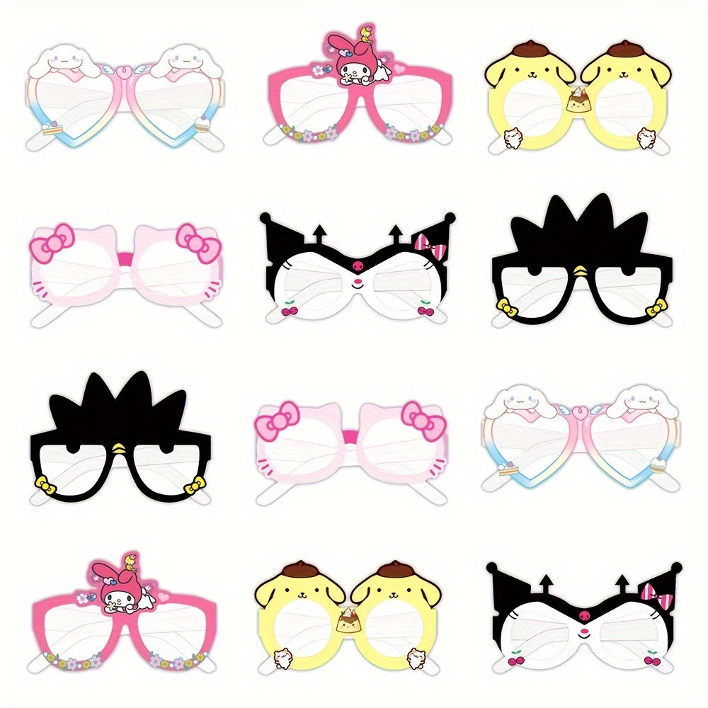 Sanrio Party Glasses Props Set 12pcs – Hello Kitty Kuromi My Melody Cinnamoroll Photobooth Eyewear Birthday Party Favors