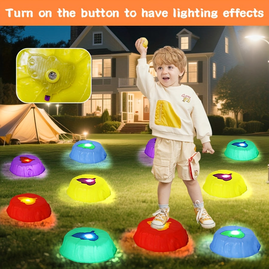 Light Up Stepping Stones for Kids 10pcs Balance Training Coordination Sensory Toy - Indoor Outdoor Game Kit - Birthday Halloween Christmas Gift Ages 3+