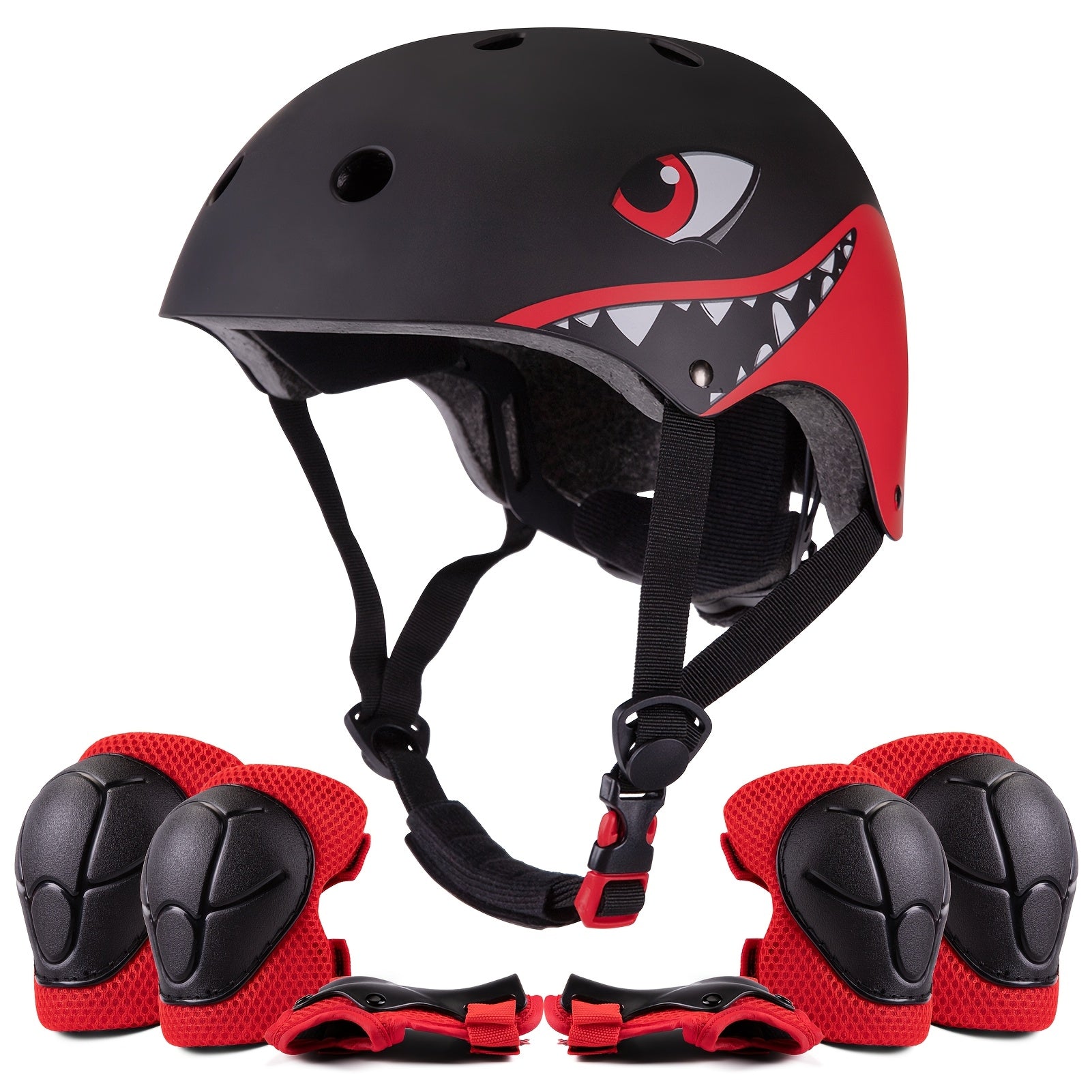 Shark Kids Bike Helmet with Protective Gear Set – Adjustable Lightweight Breathable Cycling Safety Helmet for Boys Girls Ages 5+ Birthday Gift (Blue & Black)