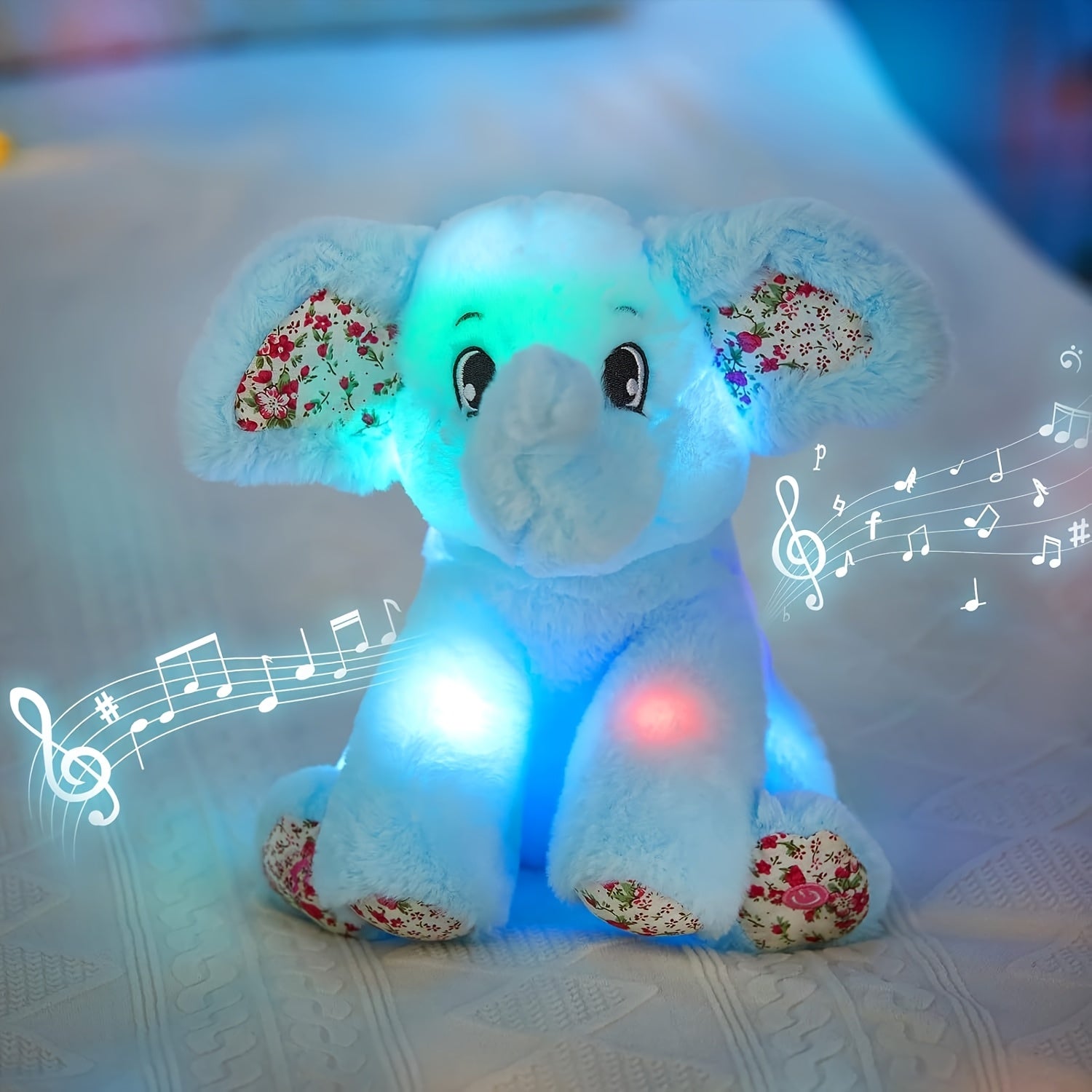 Musical Glowing Elephant Plush Toy with LED Light & Lullabies, Soft Stuffed Animal Nightlight Companion for Baby Toddler, Birthday Easter Gift for Kids