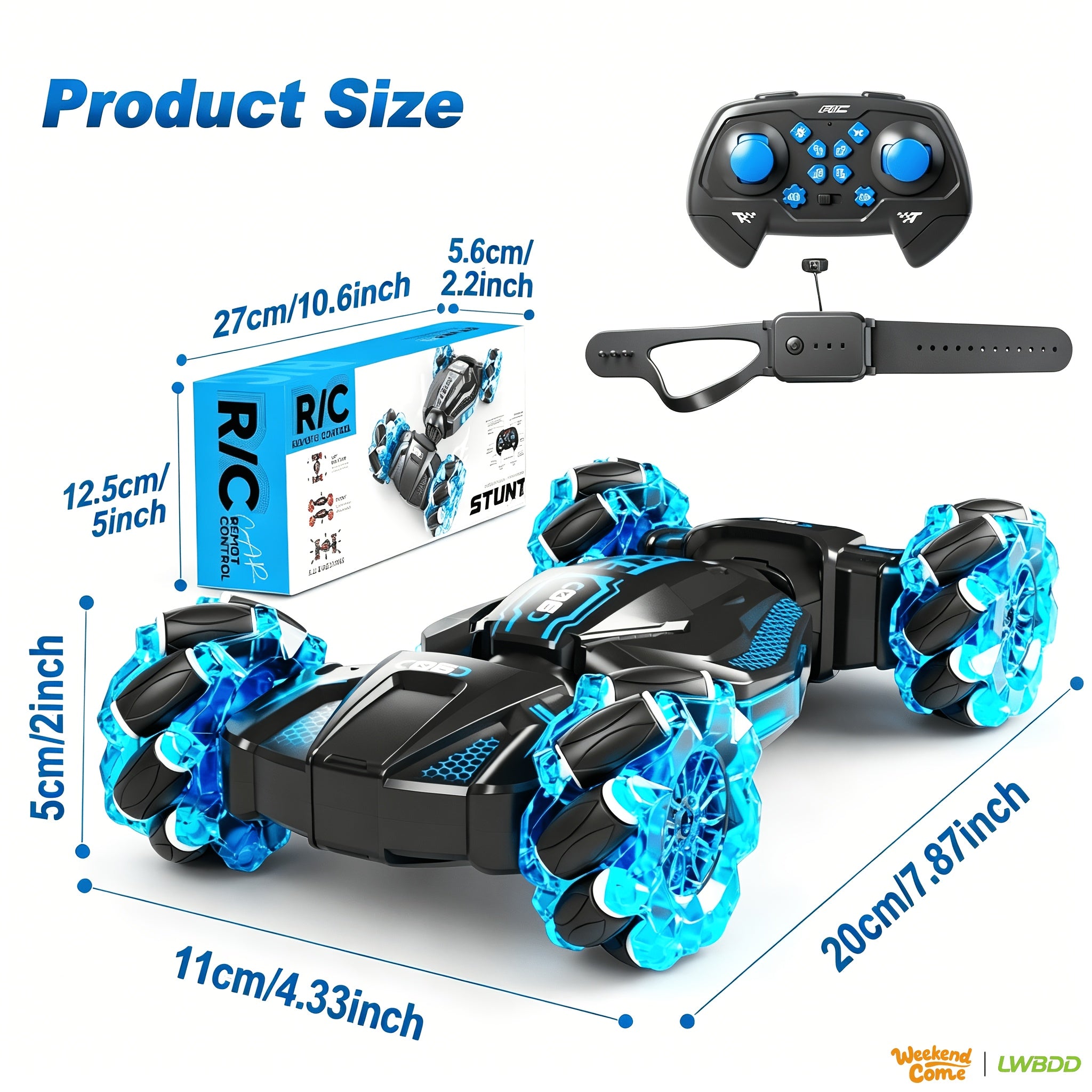 RC Stunt Car for Kids 8WD Dual Remote Control, 1:24 Scale 2.4GHz 28Km/h All-Terrain LED Race Car, Crash-Resistant Birthday Gift for Boys Girls