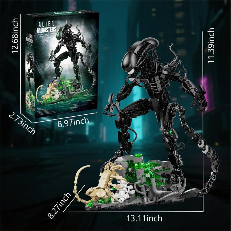 Xenomorph Alien Building Blocks Set 1005 PCS - MOC DIY Monster Model Kit with Step-by-Step Instructions, STEM Creative Bricks for Open Ended Play, Display Collectible, Cool Gift for Adults Teens & Kids Who Love Sci-Fi Creatures