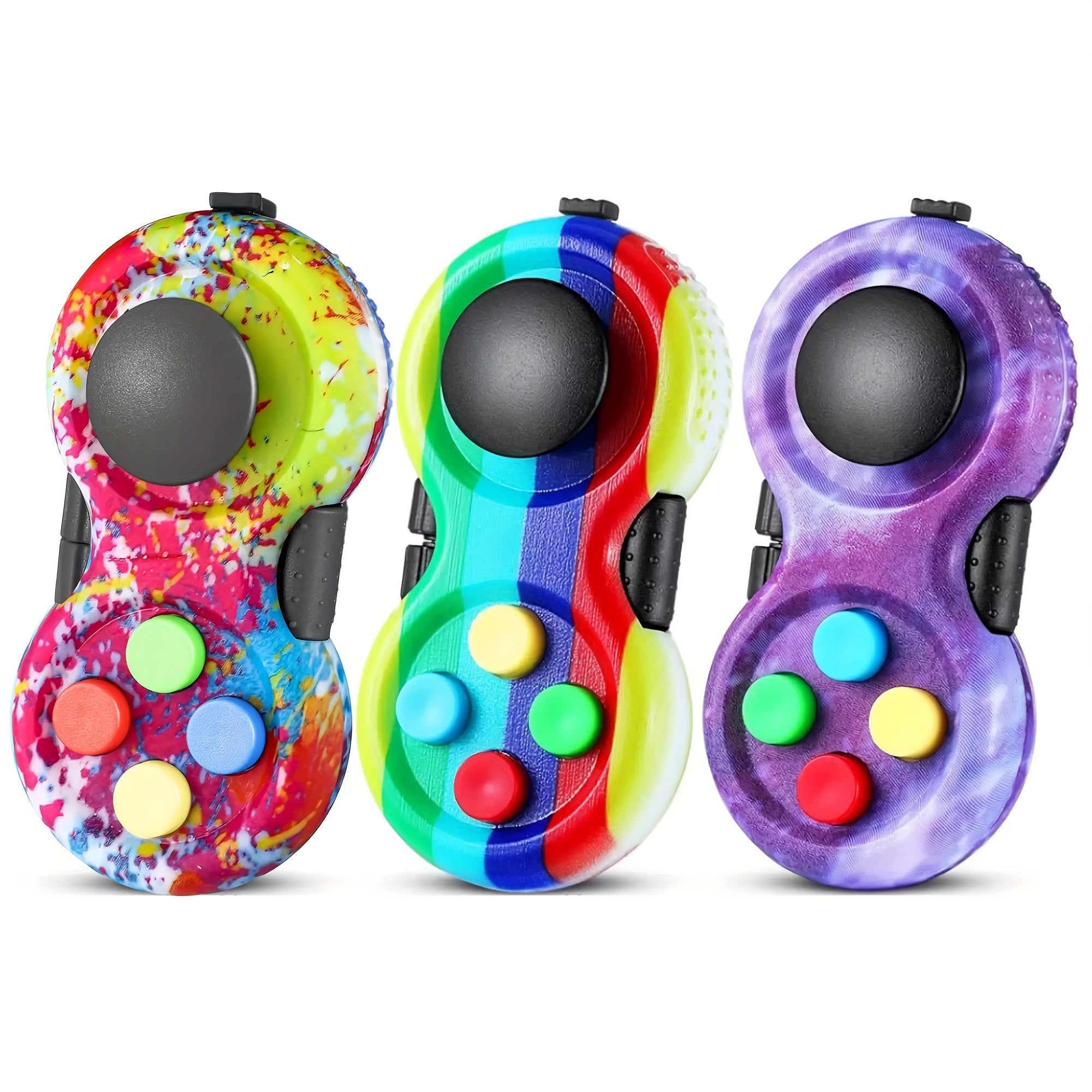 8-in-1 Retro Handheld Fidget Controller Toy 3pcs Set – Clickable Buttons Joystick Massage Roller Stress Relief Sensory Toy for Kids Teens Adults ADHD Anxiety Focus