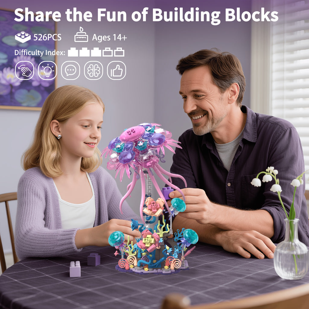 Jellyfish Building Blocks 526pcs Animal Model Kit for Adults – DIY Brick Assembly Desk Decor Display Piece, Hedgehog Style Available – Valentine Birthday Christmas Halloween Gift for Animal Lovers