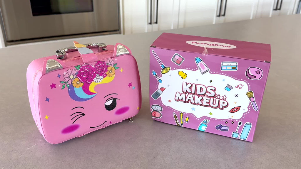 Kids Washable Makeup & Nail Art Set 2-in-1 Princess Toy for Girls Ages 3+ – Complete Cosmetic Kit with Nail Polish Eyeshadow Lipstick Wig Jewelry Birthday Valentine Christmas Gift
