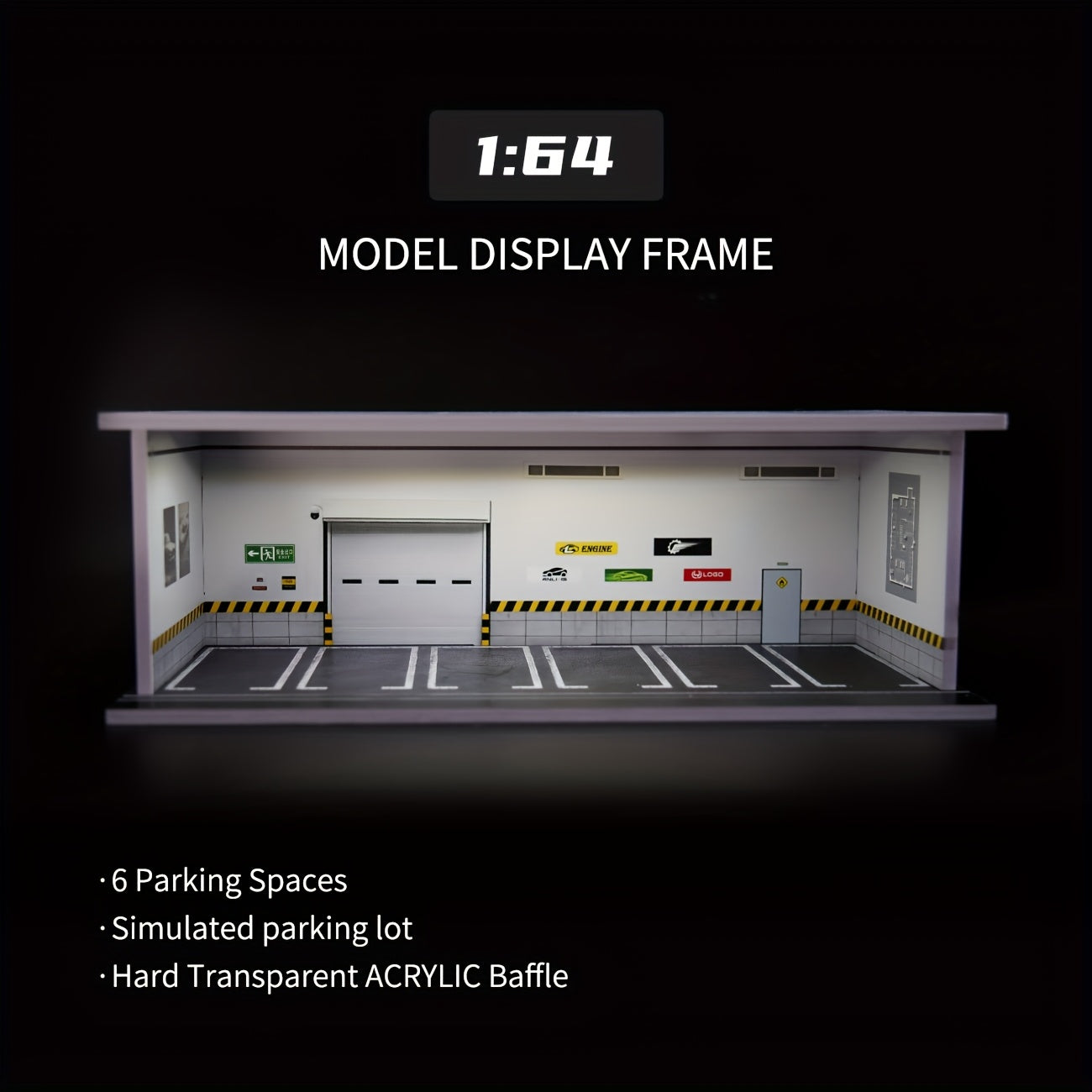 1:64 Diecast Car Display Case LED Lighted Garage Diorama Holds 6 Model Cars Acrylic Dustproof Cover Expandable Showcase Hot Wheels Matchbox Collector Gift