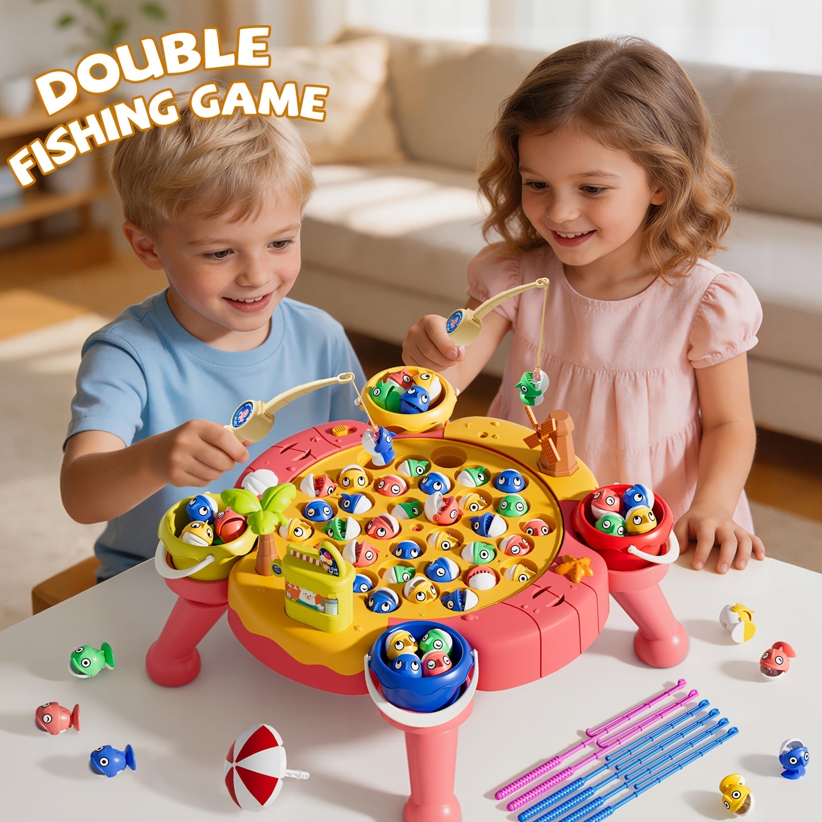 Kids Magnetic Fishing Game Toy 66pcs Ocean Theme 1-8 Players Educational Fine Motor Skills Toddler Boys Girls Birthday Holiday Gift Ages 1-8