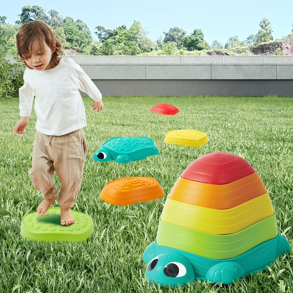 Turtle Balance Stepping Stones for Kids 5pcs Indoor Outdoor Obstacle Course Gross Motor Coordination Toy Ages 3 4 5 6 - Birthday Christmas Gift