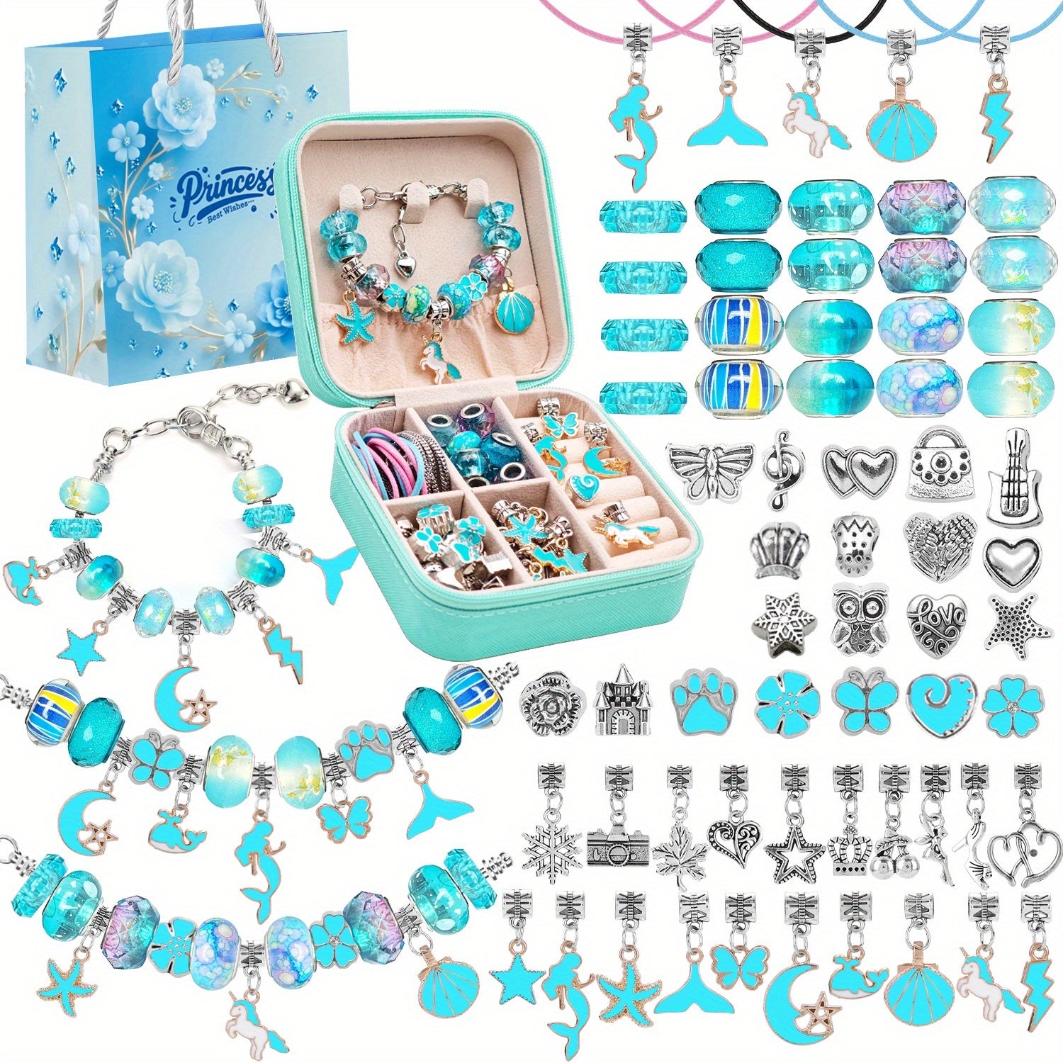 Pink Bracelet Making Set with Portable Jewelry Box – Unicorn & Mermaid Jewelry Making Crafts for Girls, Handmade Bracelet Kit, Birthday Christmas Graduation Gift for Teen Girls & Women
