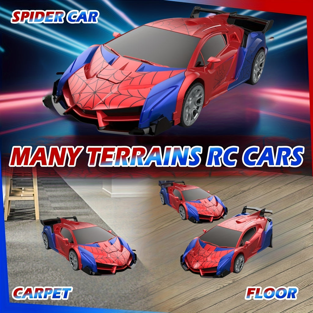 Spider Transform Robot RC Car 1:18 One-Button Deformation 2.4GHz LED Lights 360 Drift 45M Range Auto Demo Kids Boys Girls Ages 6+ Birthday Christmas Gift
