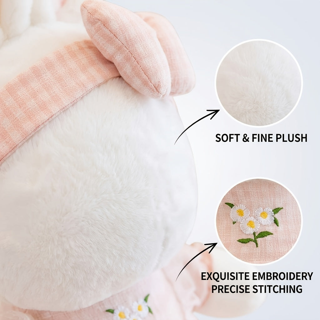 Easter Bunny Plush Toy with Bow - Cute Soft Stuffed Rabbit Doll, Adorable Bunny Plushie for Easter Basket, Birthday Valentine's Day Gift for Kids Girls Women
