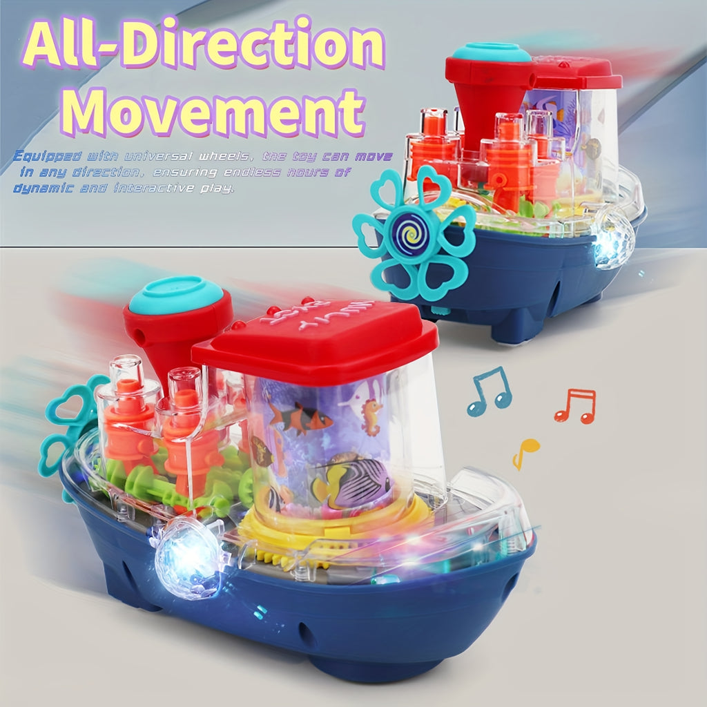 Interactive Sensory Boat Toy for Toddlers Ages 2+ – Underwater Theme with Fish & Coral Reefs, Rotating Scroll Screen & Music, Educational Sensory Play Toy for Boys Girls, Birthday Gift