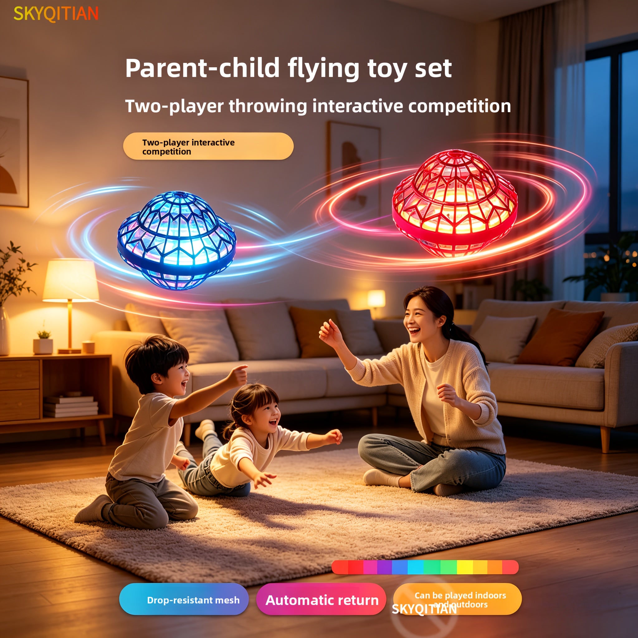 Flying Ball Toy UFO Drone 2 Pack Red & Purple – Remote & Hand Controlled Hover Ball with LED Lights STEM Gift for Kids Outdoor Party Birthday Christmas