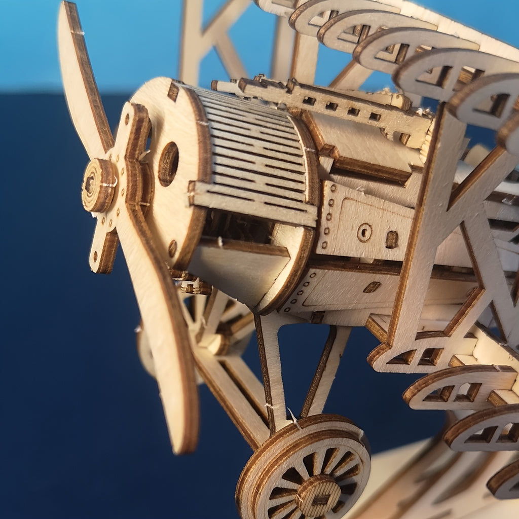 3D Wooden Puzzle Bi-Plane Model Kit – DIY Wood Craft Biplane Building Set, Handmade Gift for Kids Teens Adults, Christmas Birthday Gift