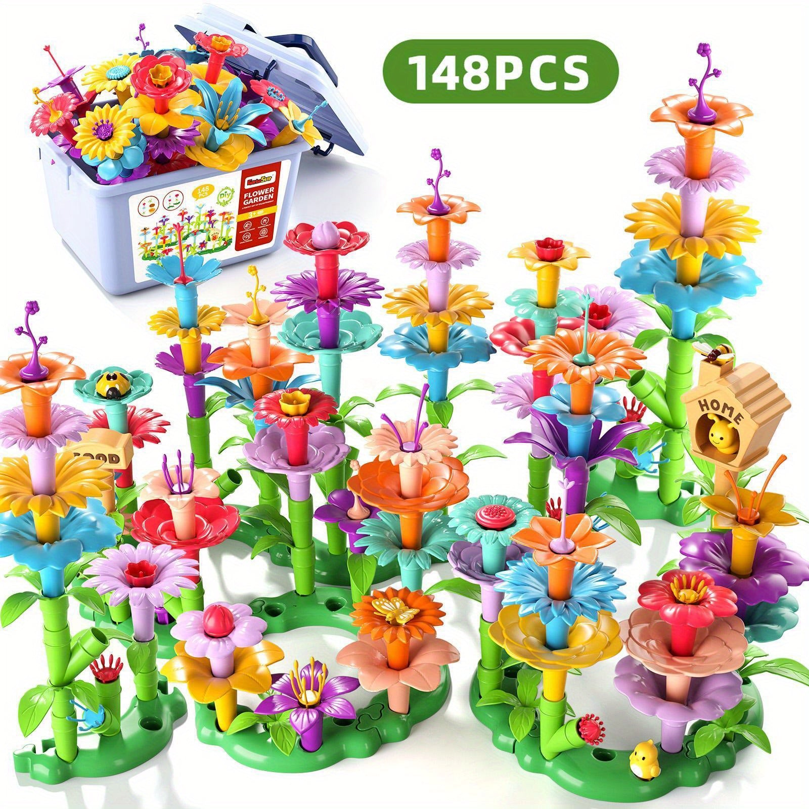 Flower Garden Building Blocks Set 81 148 224pcs STEM Educational Toy for Girls Boys Ages 3 4 5 6 7 8 - Birthday Christmas Gift