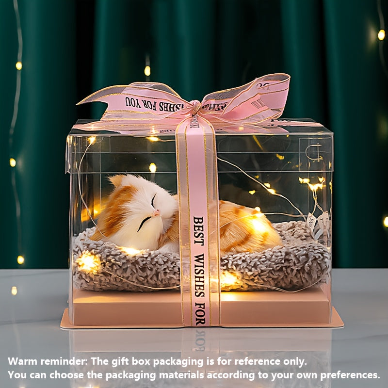 Sleeping Kitten Plush Toy with Meow Sound – Realistic Stuffed Cat Doll Soft Faux Fur, Press-Back Sound, Cute Mini Decor Gift for Kids & Cat Lovers