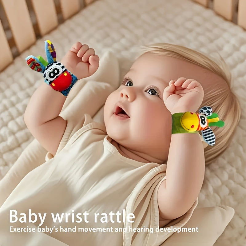 Baby Wrist Bell Rattle Socks - Newborn Cartoon Animal Wrist Rattles & Socks Set, Soft Colorful Sensory Toy for Infants Boys Girls, Baby Shower Birthday Gift