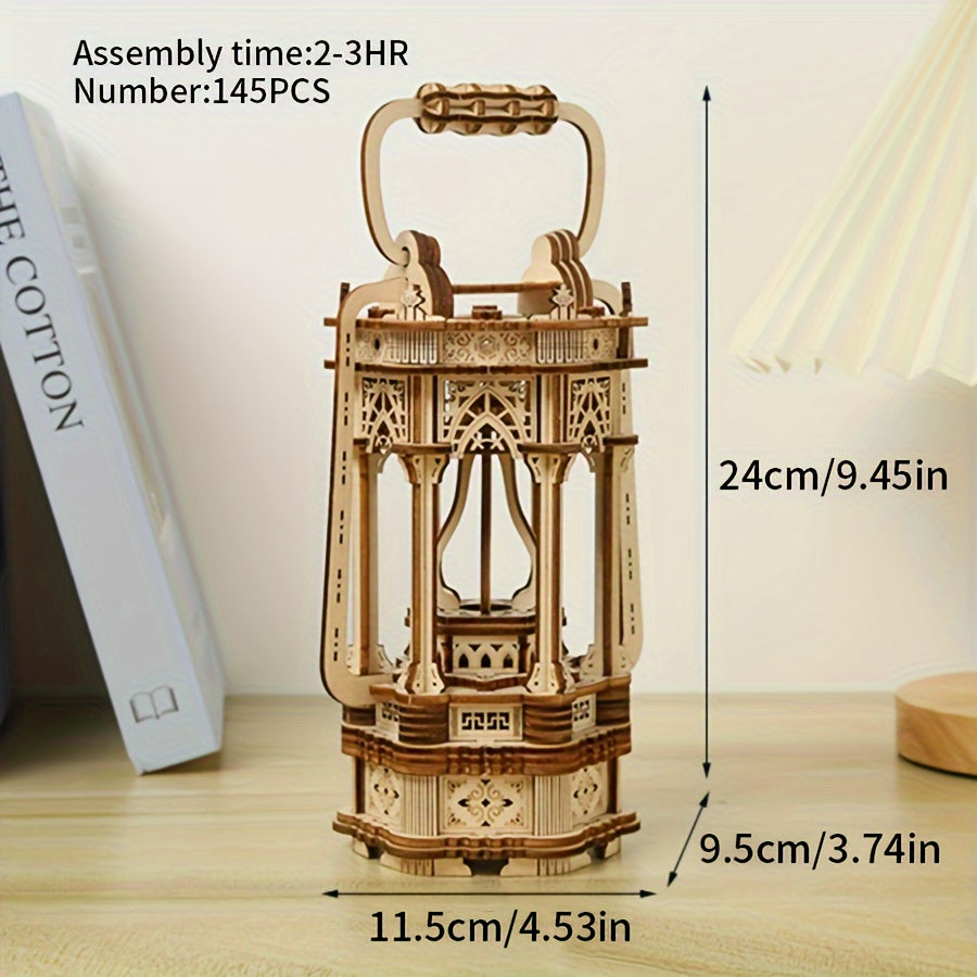 3D Wooden Puzzle Rotating Vintage LED Lantern Kit – Hands-On Building Activity, Mechanical Model, Desk Decor & Christmas Birthday Gift for Kids Adults