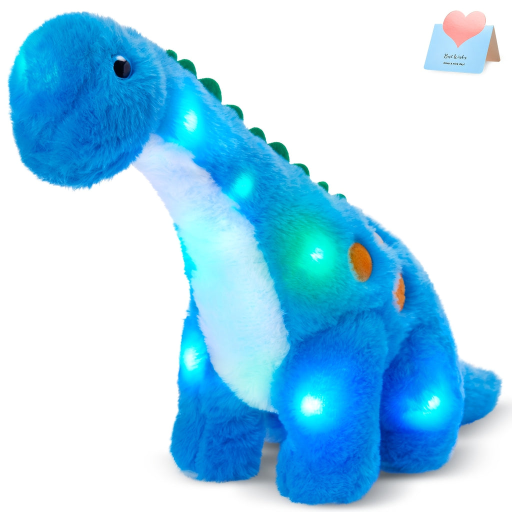 Musical Glowing Dinosaur Stuffed Animal Plush Toy 14 Inch with Light Up & Sound Effects - Soft Cute Dino Plushie Gift for Kids Boys Girls, Birthday Holiday Christmas Gift, Stress Relief Sensory Toy