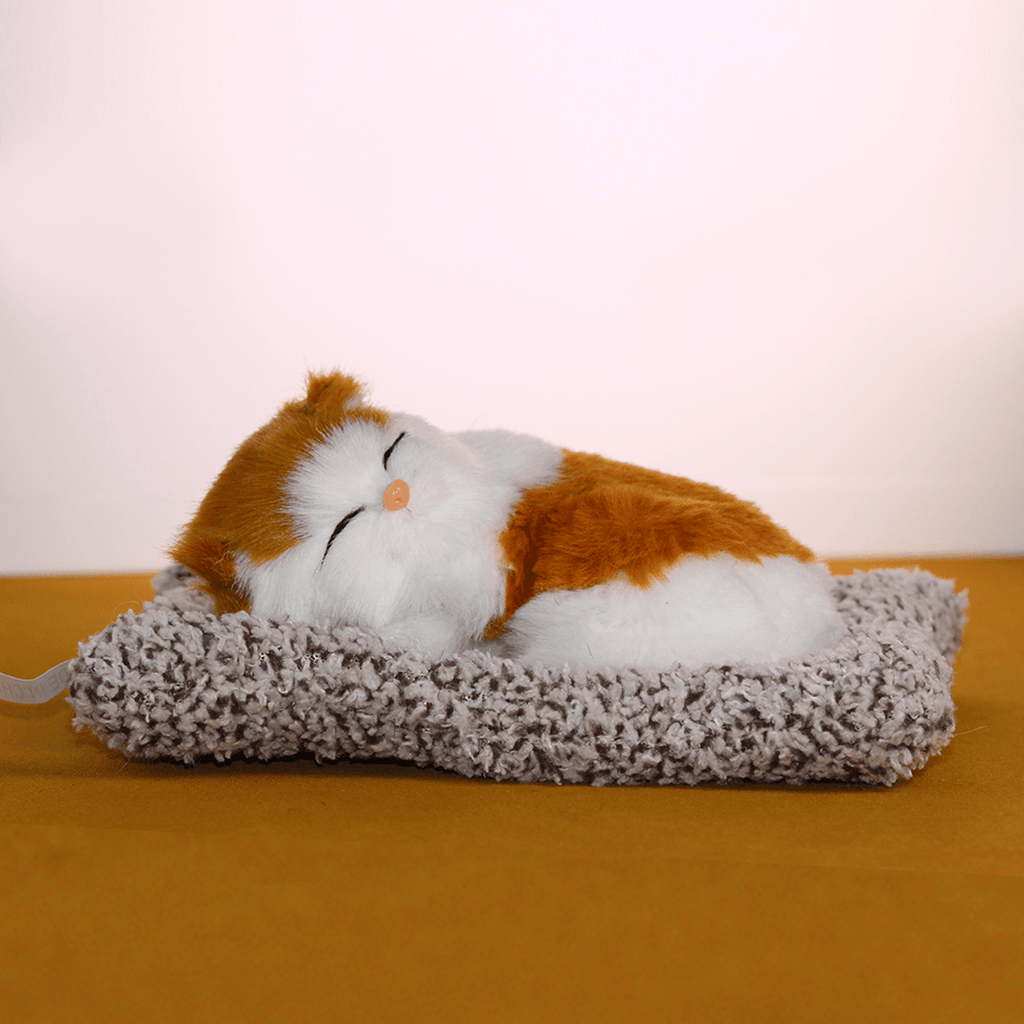 Sleeping Kitten Plush Toy with Meow Sound – Realistic Stuffed Cat Doll Soft Faux Fur, Press-Back Sound, Cute Mini Decor Gift for Kids & Cat Lovers