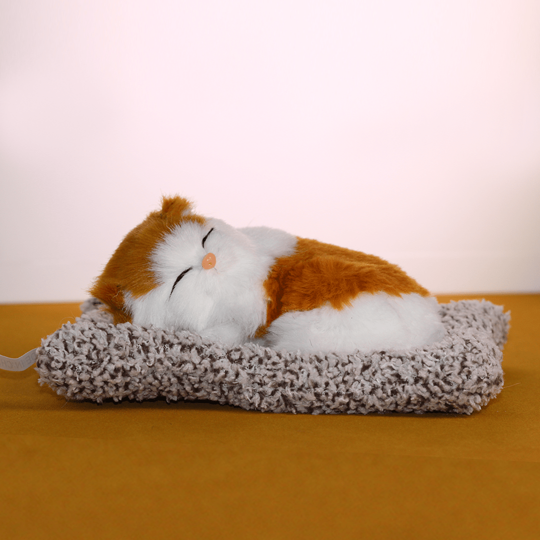 Sleeping Kitten Plush Toy with Meow Sound – Realistic Stuffed Cat Doll Soft Faux Fur, Press-Back Sound, Cute Mini Decor Gift for Kids & Cat Lovers