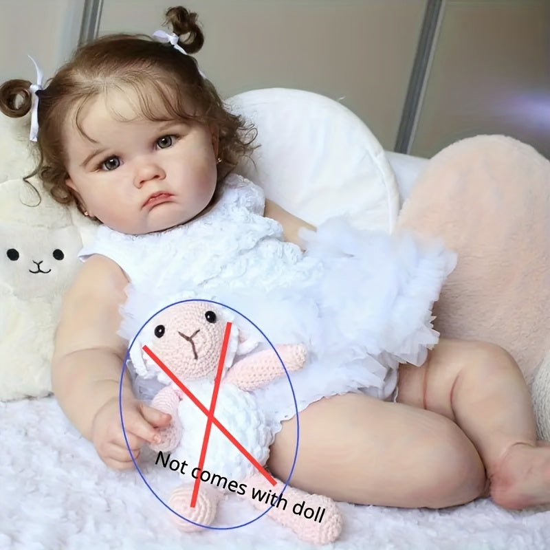 24 Inch Realistic Reborn Girl Doll with 3D Painted Skin & Soft Vinyl Limbs – Hand-Rooted Hair, Acrylic Eyes, White Dress, Pacifier, Bottle & Birth Card, 60cm Collector Gift for Kids Ages 3+