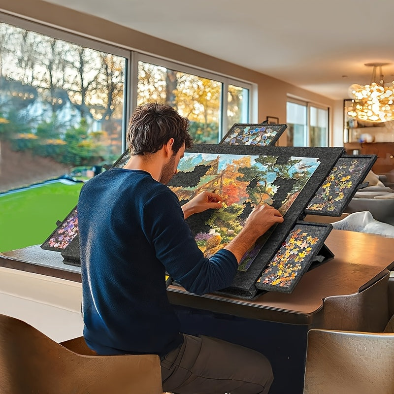 Portable Jigsaw Puzzle Table with 6 Storage Drawers, Adjustable Tilt, Felt Board, Non-Slip Surface, Protective Cover & Carry Handle – Perfect Gift for Puzzle Lovers