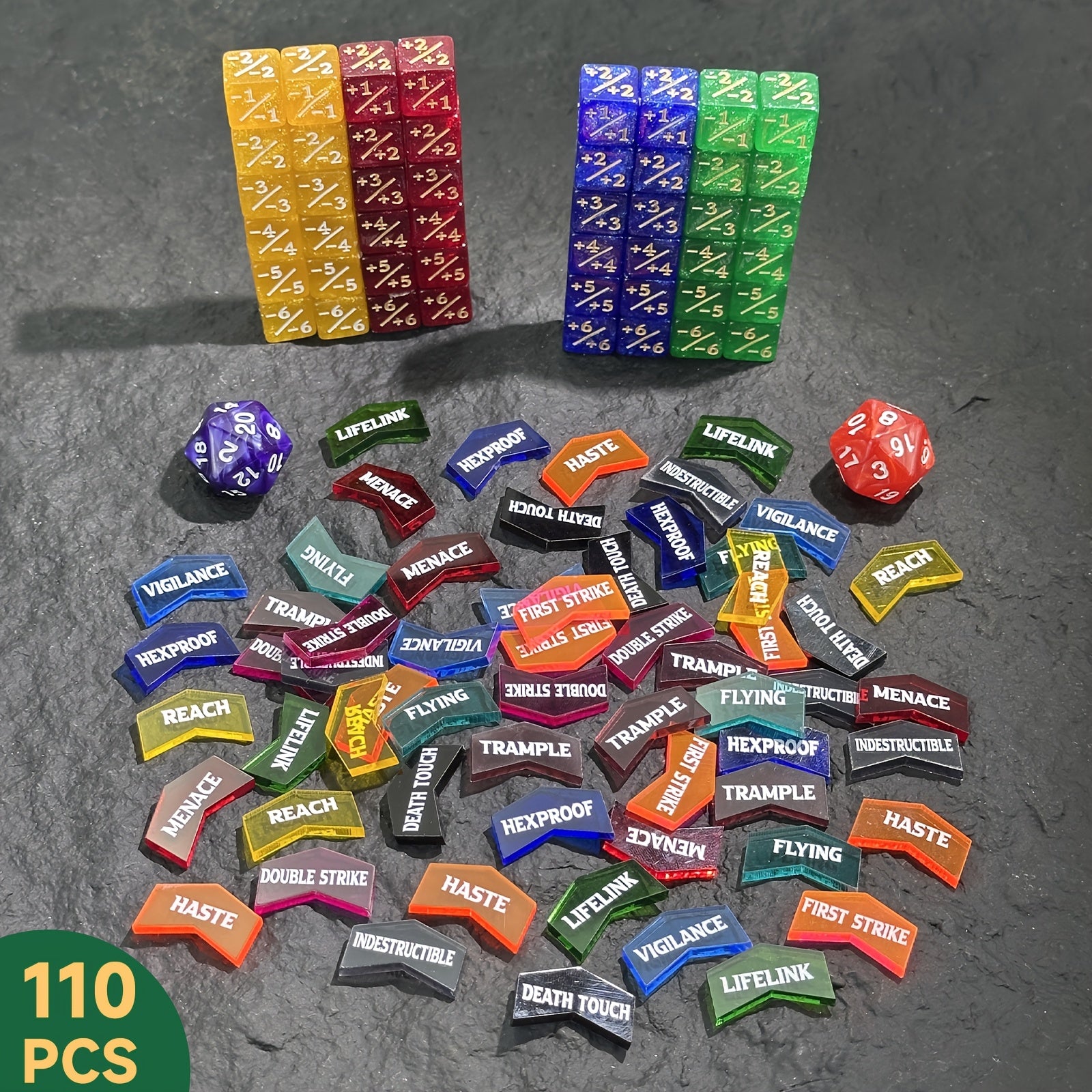 110pcs MTG Counter Dice Set Plus 1 Minus 1 Tokens D20 Keyword Counters 12mm 6-Sided Dice for Magic the Gathering TCG Card Game Accessories Gift