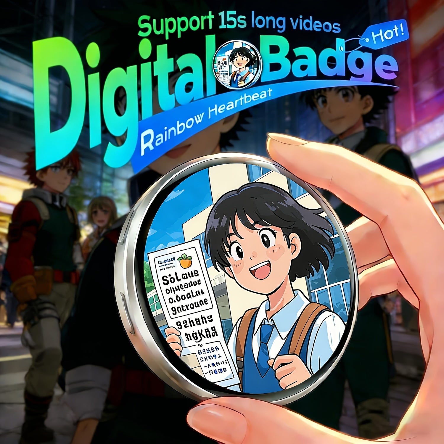 Electronic LED Display Badge with Bluetooth 6.0 & Dynamic Touch – 600mAh Anime Digital Brooch for Cosplay, Concerts & Events