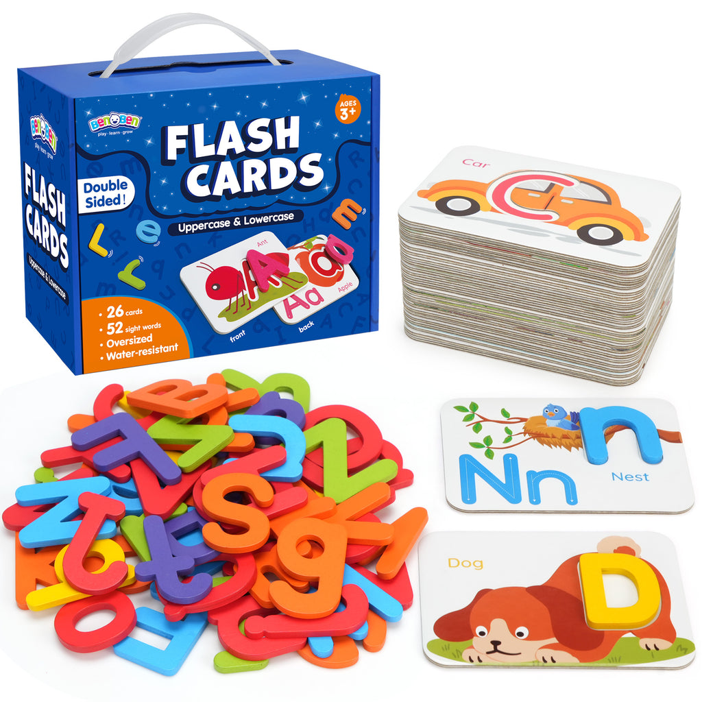 Wooden Alphabet Flash Cards & Letter Puzzle Matching Game for Kids Ages 3+ – Durable ABC Educational Toy for Letter Recognition, Spelling & Early Literacy Learning