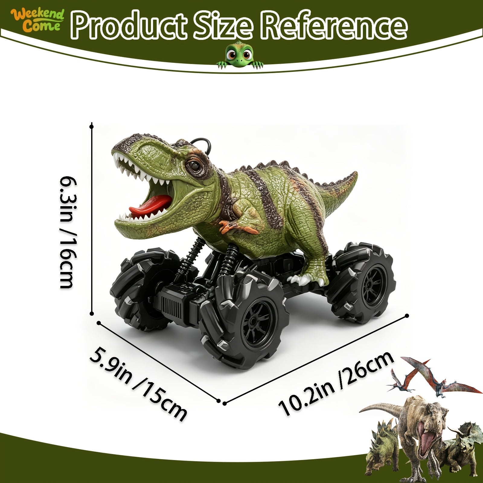 4WD Dinosaur Monster Truck RC Car with LED Lights Music & Ergonomic Handle - 2.4GHz All-Terrain Off-Road Remote Control Stunt Car Large Tires for Kids Boys Girls Birthday Gift