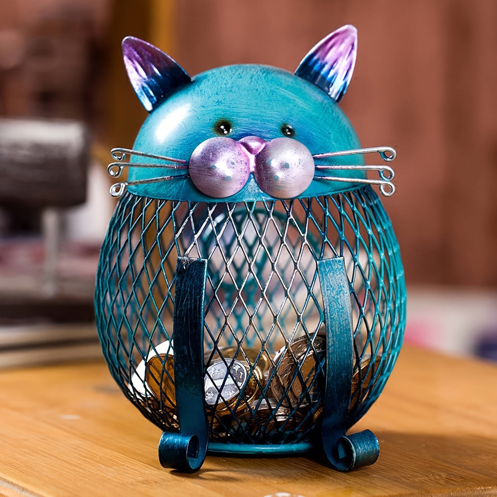 Cute Kitten Cat Coin Piggy Bank with Bottom Lid – Decorative Animal Savings Bank for Cat Lovers, Home Bookshelf Decor, Birthday Christmas Halloween Housewarming Gift