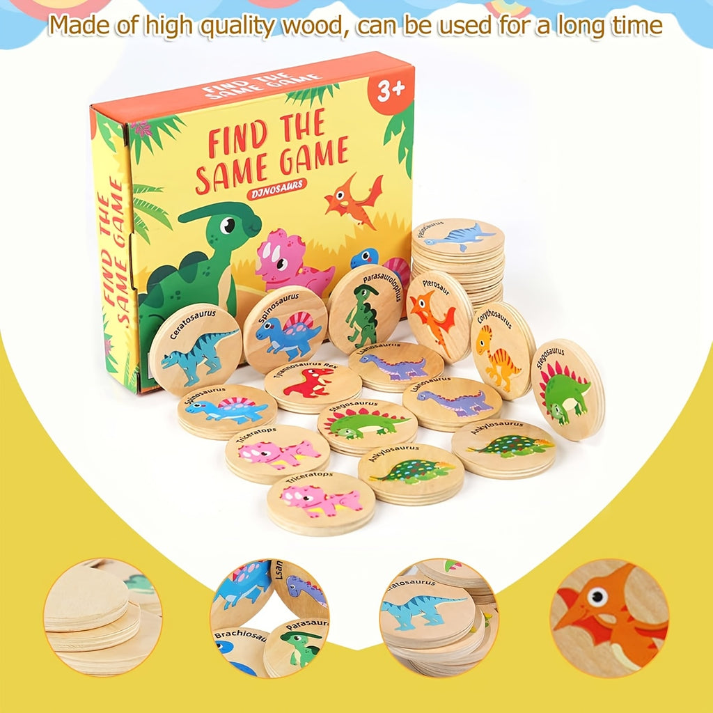 Memory Matching Game for Kids 24 Pieces Wooden Match Cards - Dinosaur Marine Vehicle & Food Themes, Educational Preschool Concentration Card Game, Toddler Learning Toy Gift for Boys Girls Ages 3+