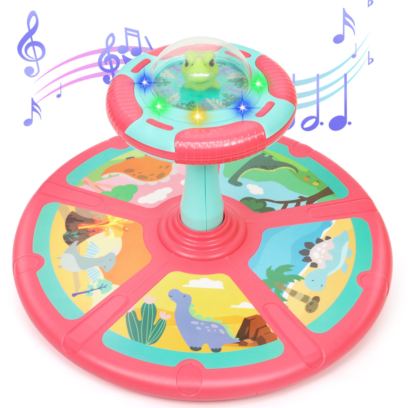 Dinosaur Sit and Spin Toy for Toddlers 18M+ – 360° Spin Seat with Music, Indoor Interactive Sensory Toy, Supports Balance & Motor Skills, Birthday Gift for Boys Girls, Planet & Pink