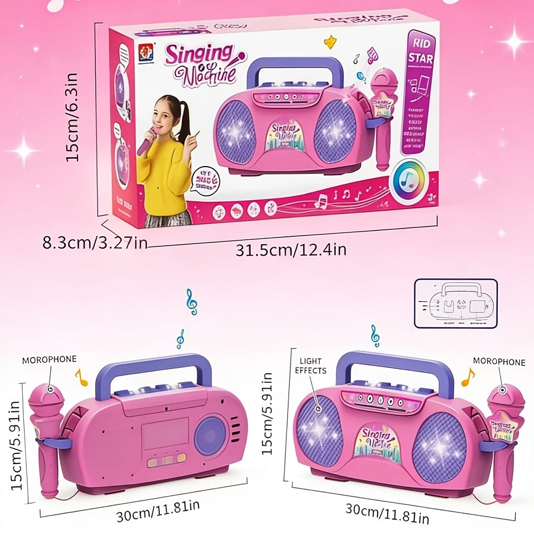 Kids Karaoke Microphone Light-Up Singing Toy with Music Machine, Birthday Gift for Boys Girls Ages 3-7, All-In-One Sing Along Speaker