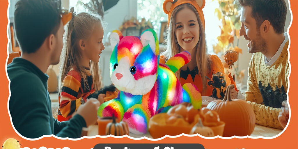 Musical Glowing Rainbow Cat Stuffed Animal - Soft Plush Cat Toy with Colorful LED Lights & Sound, Cute Kawaii Cat Plushie for Playtime Birthday New Year Party Decoration Gift