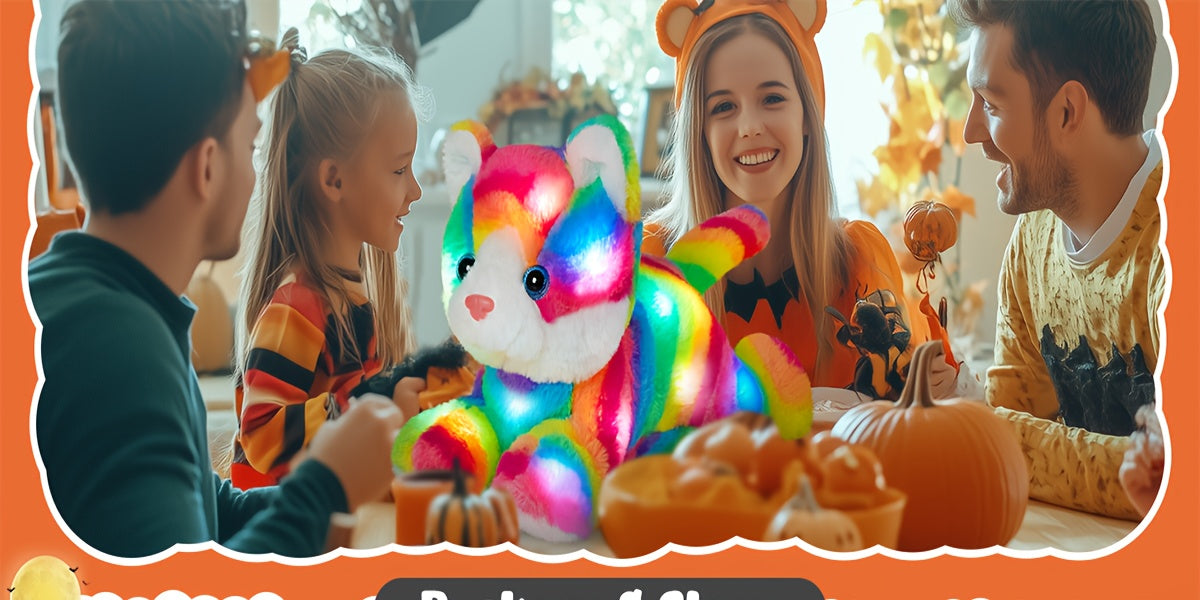 Musical Glowing Rainbow Cat Stuffed Animal - Soft Plush Cat Toy with Colorful LED Lights & Sound, Cute Kawaii Cat Plushie for Playtime Birthday New Year Party Decoration Gift