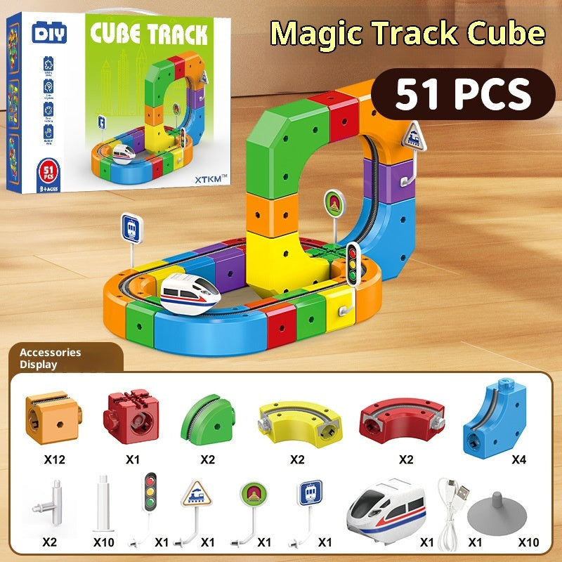 3D Gravity Magic Track Train Set DIY Deformable Racing Track STEM Building Toy with Blocks Traffic Lights for Kids Ages 3 4 5 Indoor Outdoor Birthday Gift